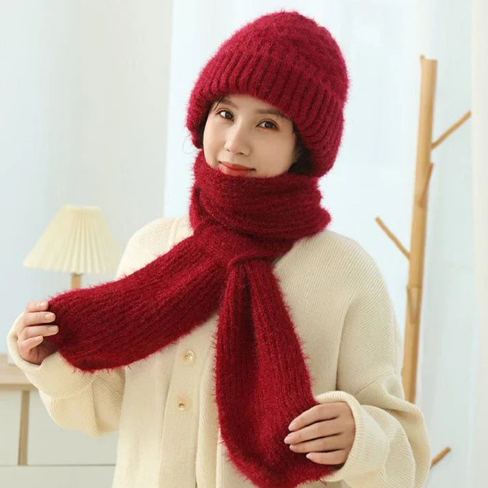 Warm Fleece Hood Hat with Scarf