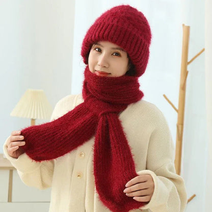 Warm Fleece Hood Hat with Scarf