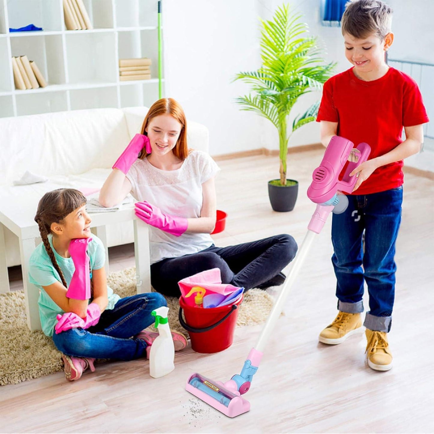 3 in 1 Electric Mini Vacuum Cleaner Toy with Simulated Suction Effect, Lights & Sounds, Safe for Ages 3+