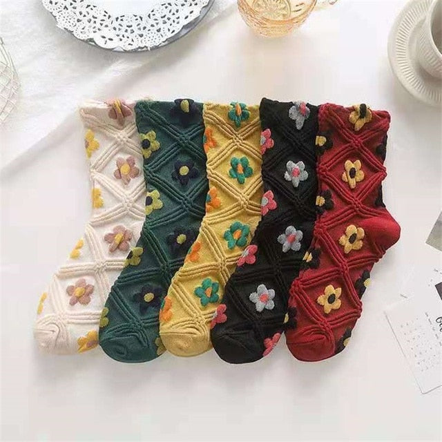 Classic Floral Pattern Ankle Socks 5 Pack