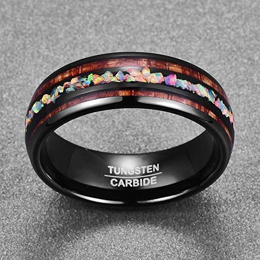 Unique Wooden Tungsten Wedding Ring - Halri