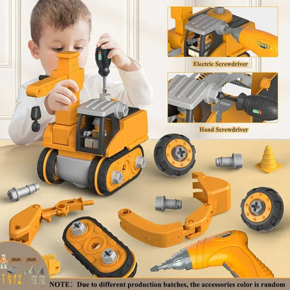 4-in-1 Kids Engineering Vehicle Assembly Toy – Boosts Creativity & Logic, Realistic Play, Electric Drill, Engineering Accessories, Safe for Ages 3+