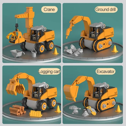 4-in-1 Kids Engineering Vehicle Assembly Toy – Boosts Creativity & Logic, Realistic Play, Electric Drill, Engineering Accessories, Safe for Ages 3+