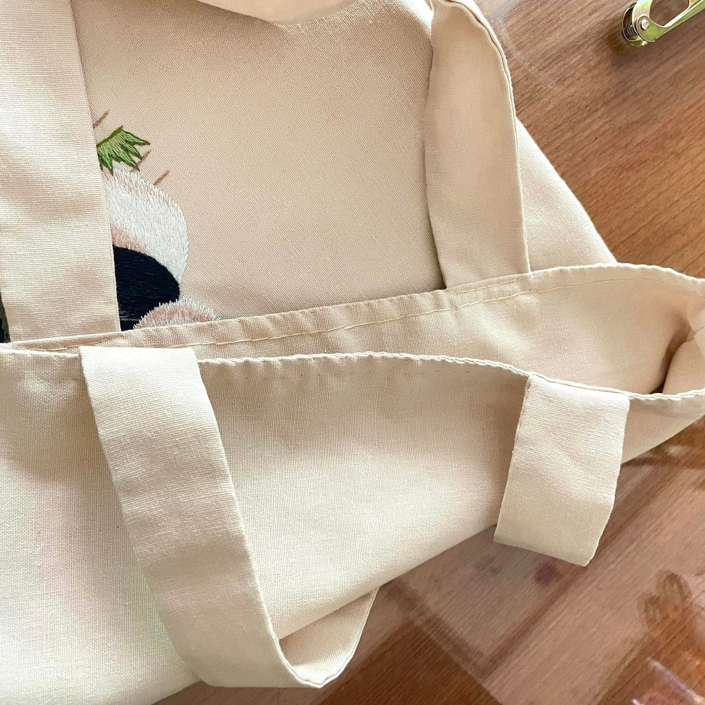 Canvas Bag Embroidered With Panda Pattern