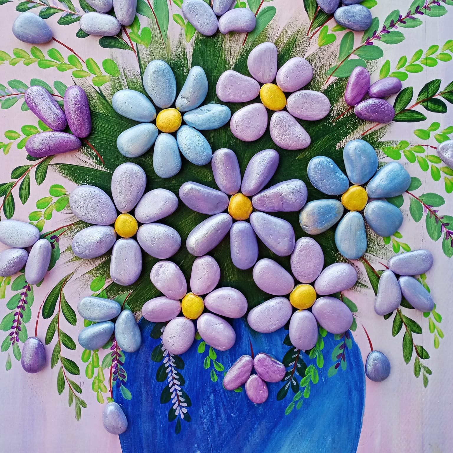 Flower Vase Painting Made Of Pebbles