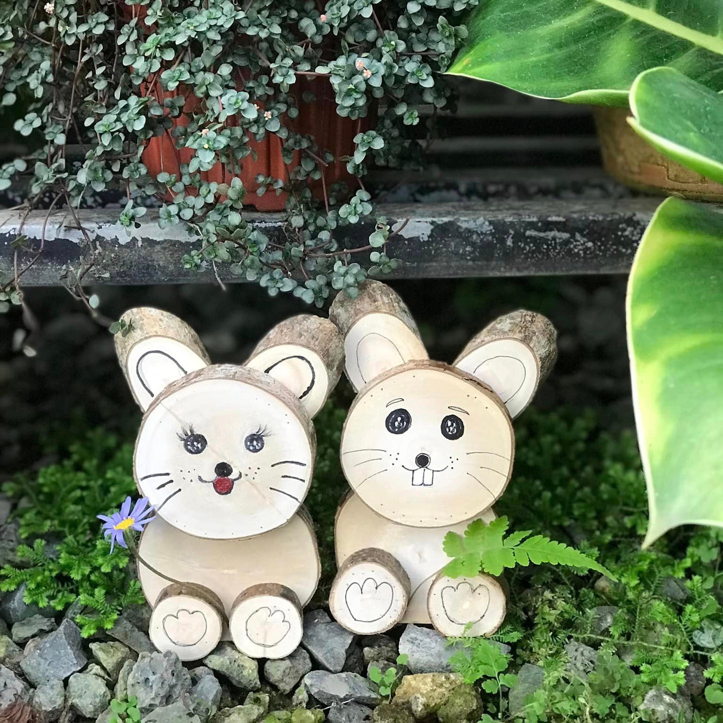 Wooden Rabbit And Cat Pets