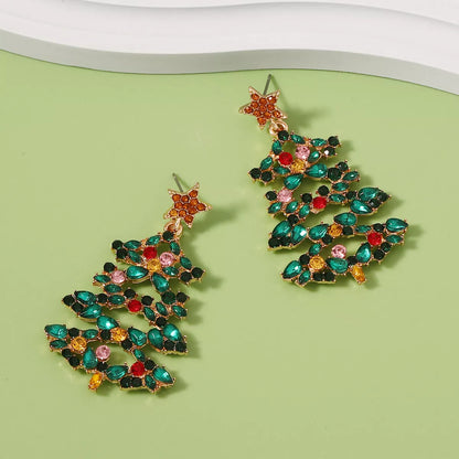 Sparkly Xmas Tree Drop Earrings with Crystals