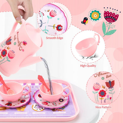 42PCS Kids Afternoon Tea Party Set with Teapot, Desserts & Cups, Portable Carry Case, Safe for Ages 3+