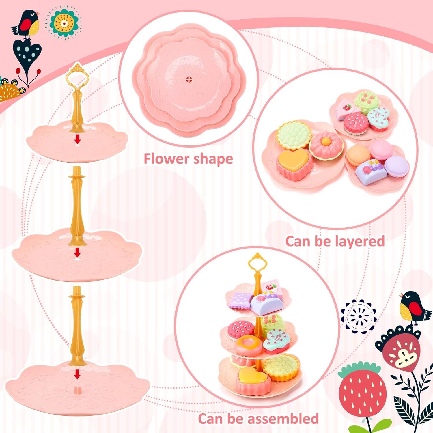42PCS Kids Afternoon Tea Party Set with Teapot, Desserts & Cups, Portable Carry Case, Safe for Ages 3+