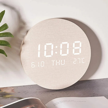 Rustic LED Wood Wall Clock with Temp Display