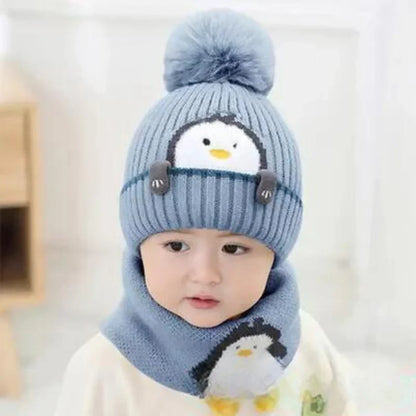 Cozy Kid's Penguin Knit Hat and Scarf Set