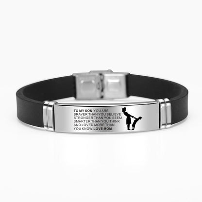Motivational Son Engraved Leather Bracelet