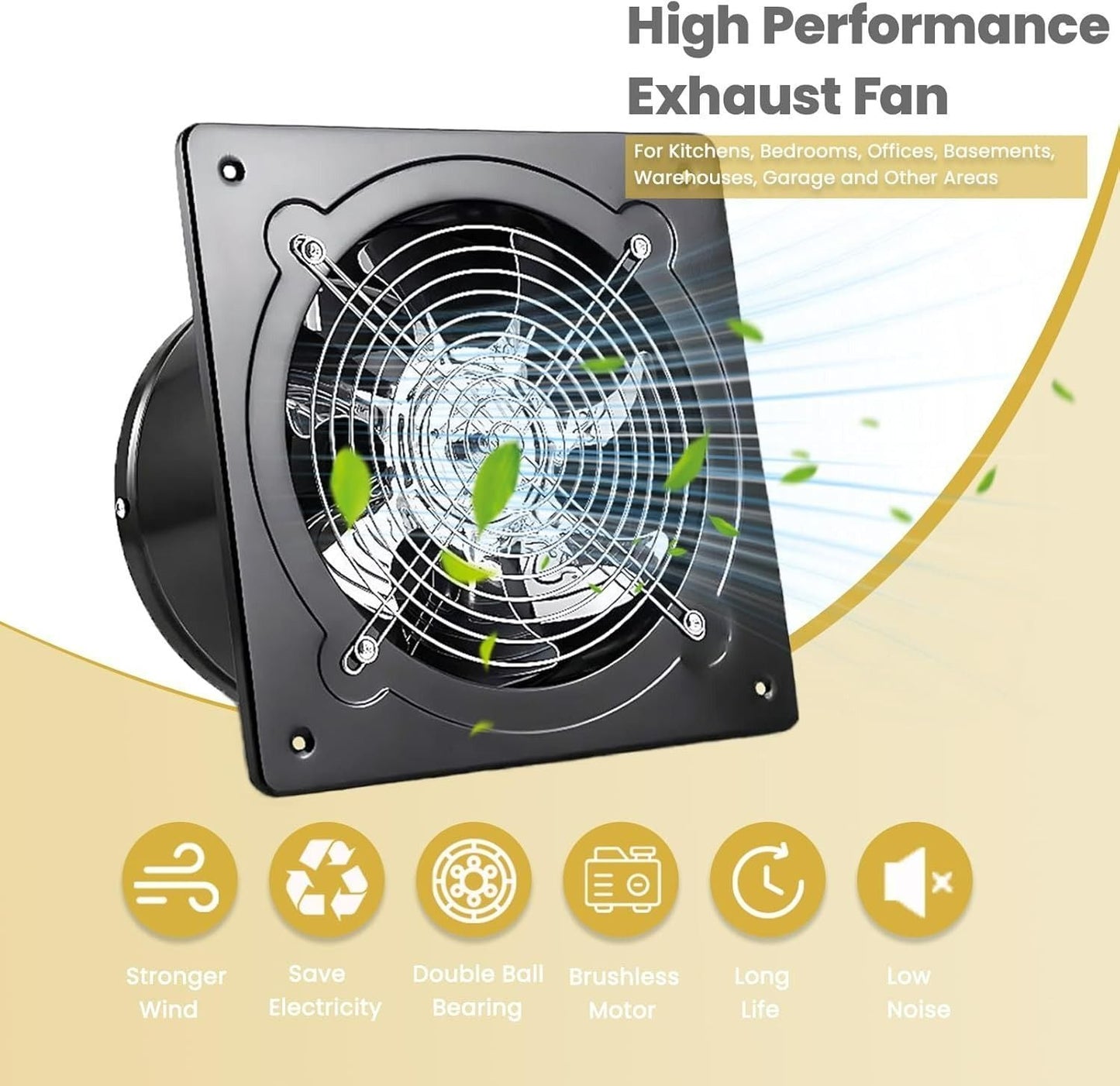 4,6,8" Industrial Axial Exhaust Fan with Square Frame and Low Noise Design