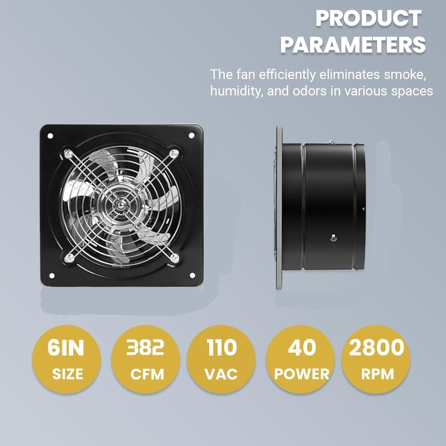 4,6,8" Industrial Axial Exhaust Fan with Square Frame and Low Noise Design