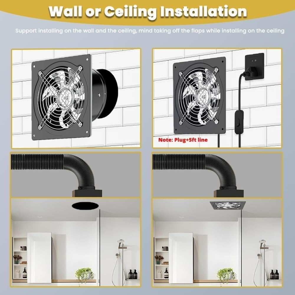 4,6,8" Industrial Axial Exhaust Fan with Square Frame and Low Noise Design