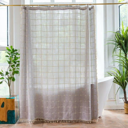 Soft Cotton Shower Curtain with Tassel Trim and Waterproof Coating