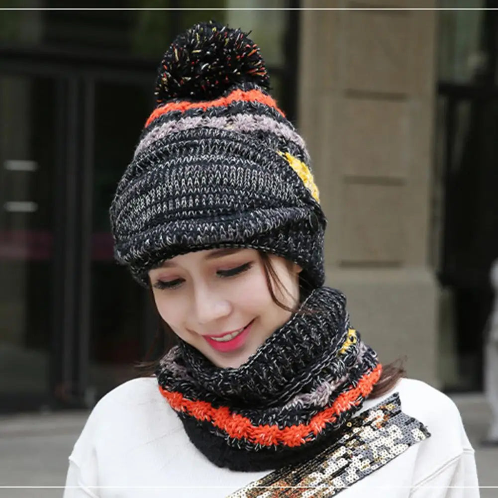 Warm Knit Beanie Scarf Set with Soft Lining