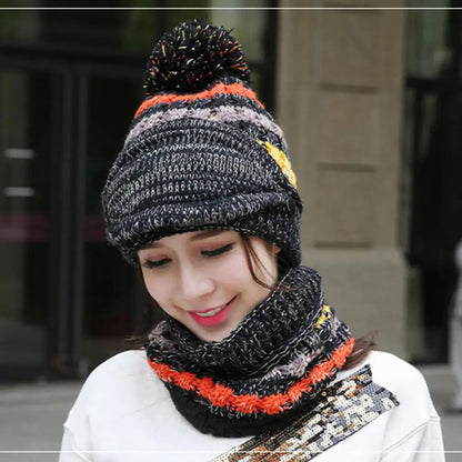 Warm Knit Beanie Scarf Set with Soft Lining