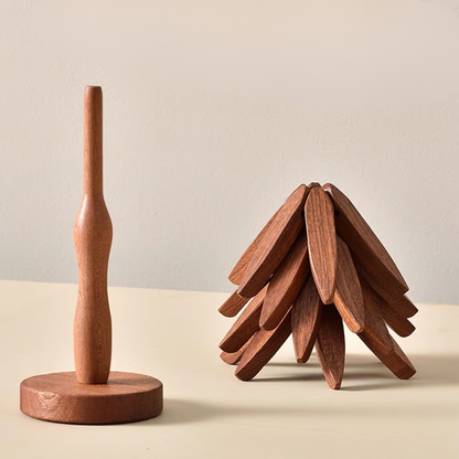 Wooden abstract sculpture on a beige background
