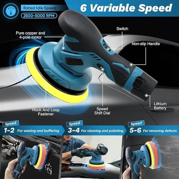 Portable Auto Buffer Polisher | 6-Speed Adjustable, Compact & Long Lasting