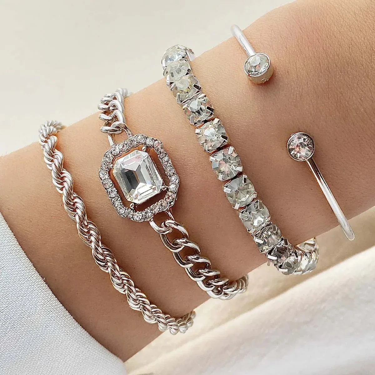 Sparkling 4pc Diamond Glitter Bracelet Set