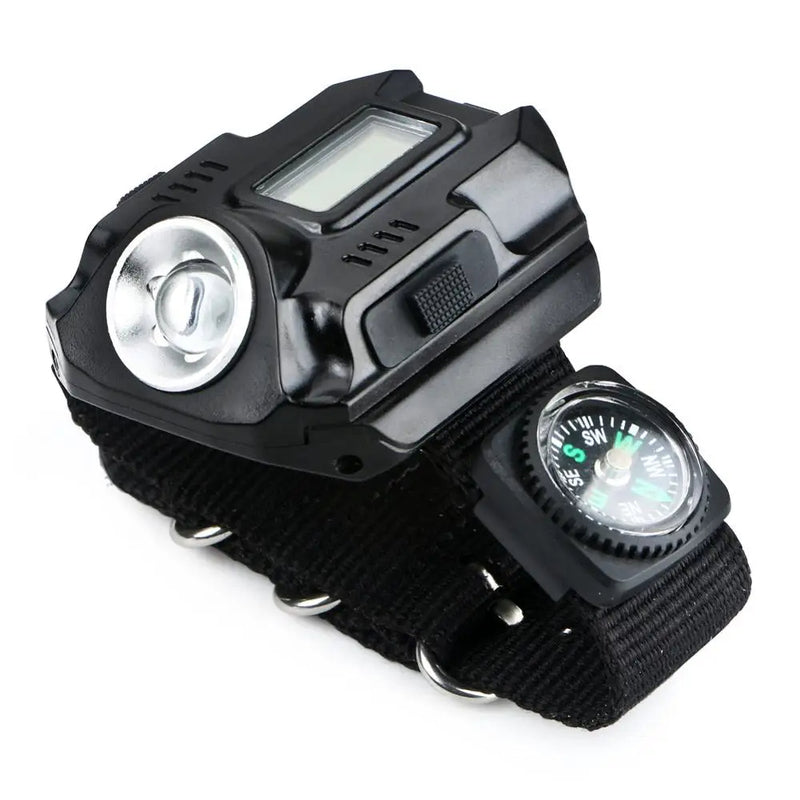 Waterproof LED Wristwatch with Flashlight and Compass
