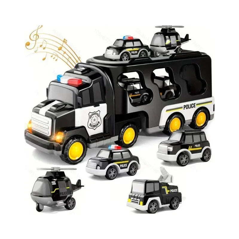 5-in-1 Rescue Vehicle Fire Truck with Inertial Friction Power, Rotatable Front Cab, Lights & Sound Effects, Safe for Ages 3+