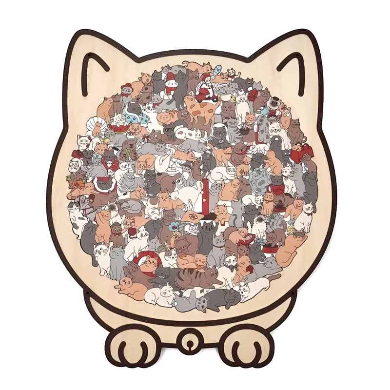 Challenging 135pc Natural Wood Kitty Jigsaw Puzzle - Halri