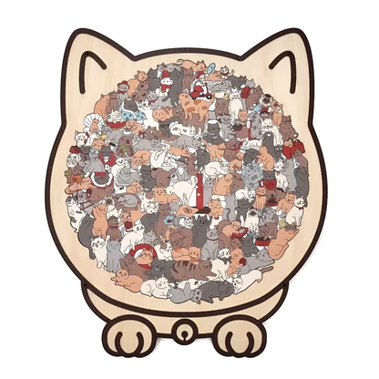 Challenging 135pc Natural Wood Kitty Jigsaw Puzzle - Halri