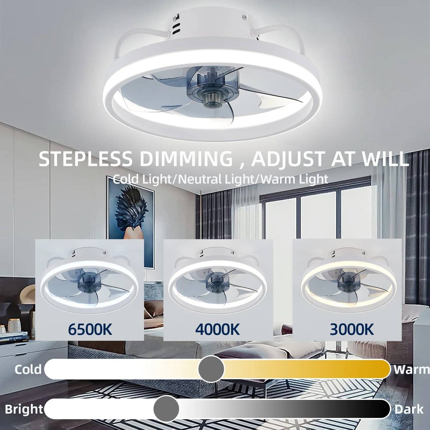 55W Multipurpose Ceiling Fan with LED Light and Remote Control, 3000K-6500K Dimmable