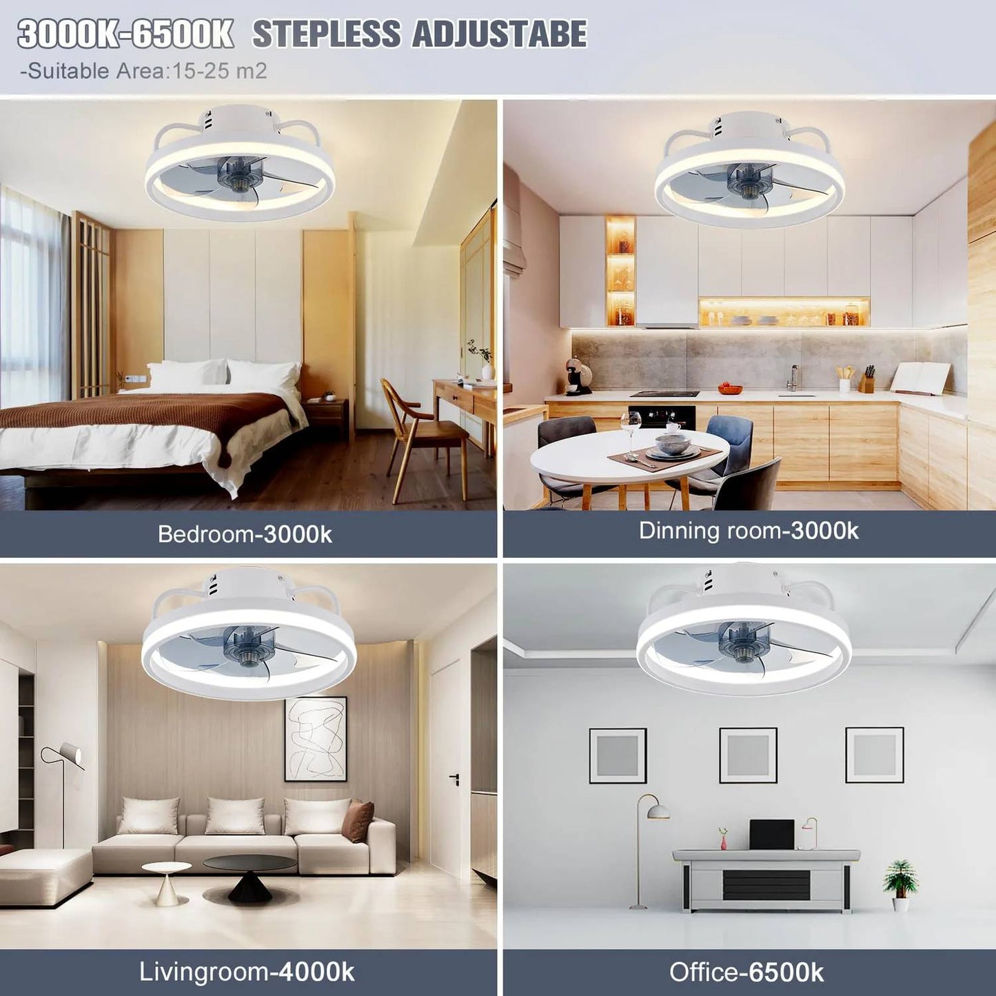 55W Multipurpose Ceiling Fan with LED Light and Remote Control, 3000K-6500K Dimmable