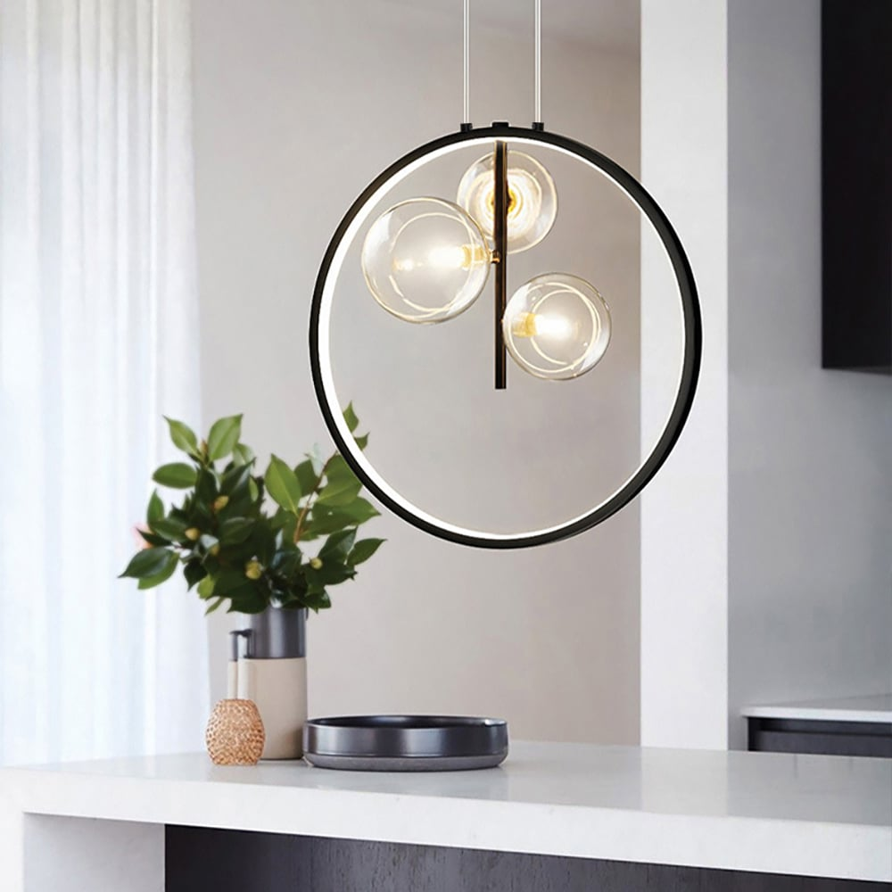 Sleek Black Glass Globe Pendant Lamp