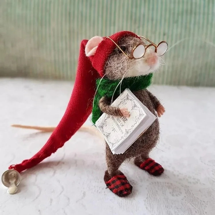 Festive Handmade Wool Mouse Ornament