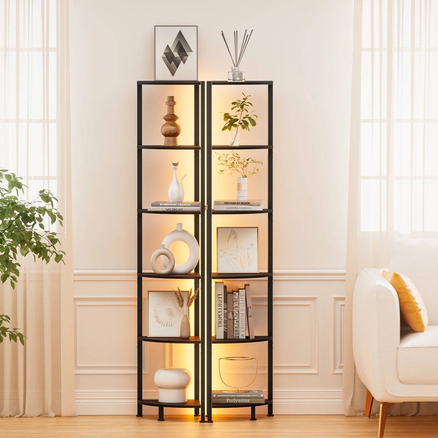 Space Saving 6-Shelf Corner Bookcase
