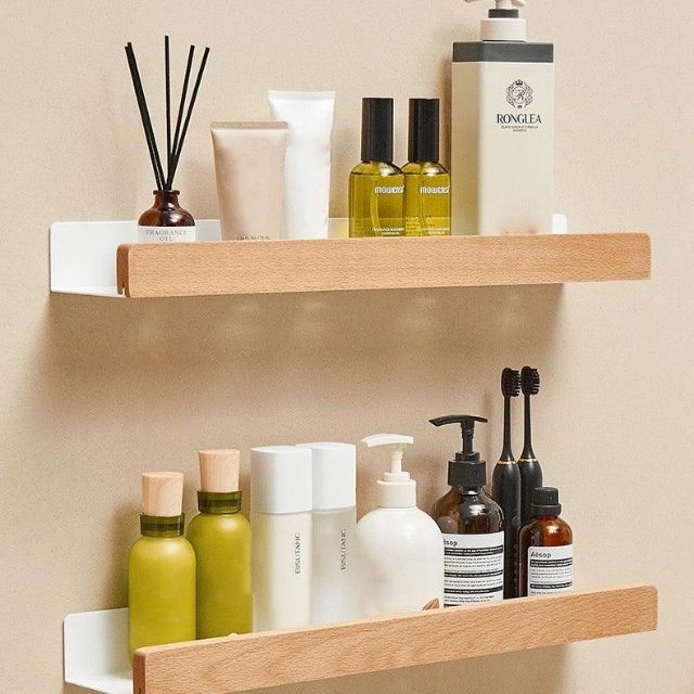 Easy Install Wooden Bathroom Shelf – Wall Mounted Storage