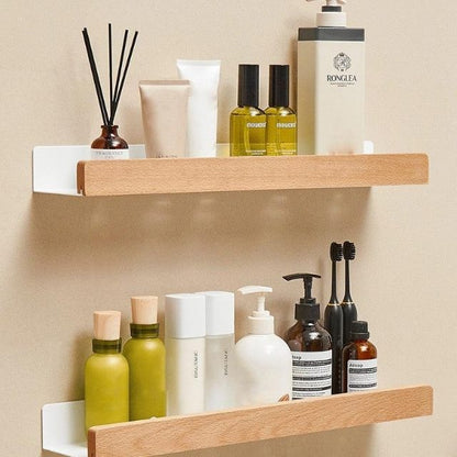 Easy Install Wooden Bathroom Shelf – Wall Mounted Storage