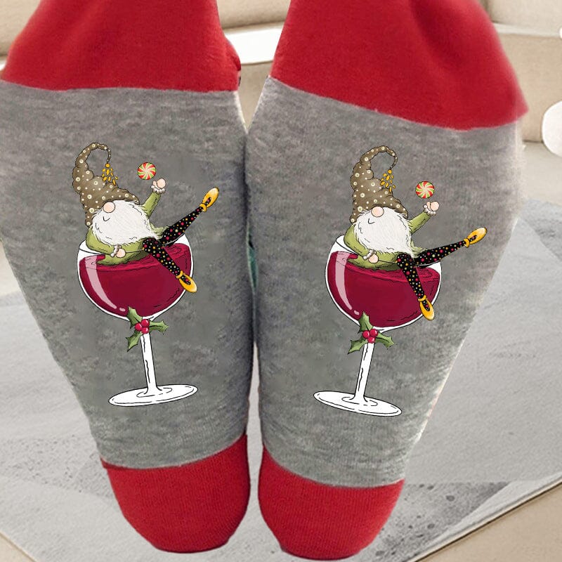Fun Holiday Gnome Wine Socks