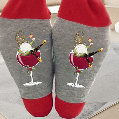 Fun Holiday Gnome Wine Socks