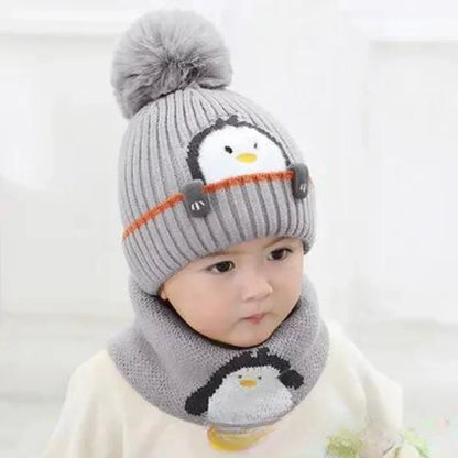 Cozy Kid's Penguin Knit Hat and Scarf Set