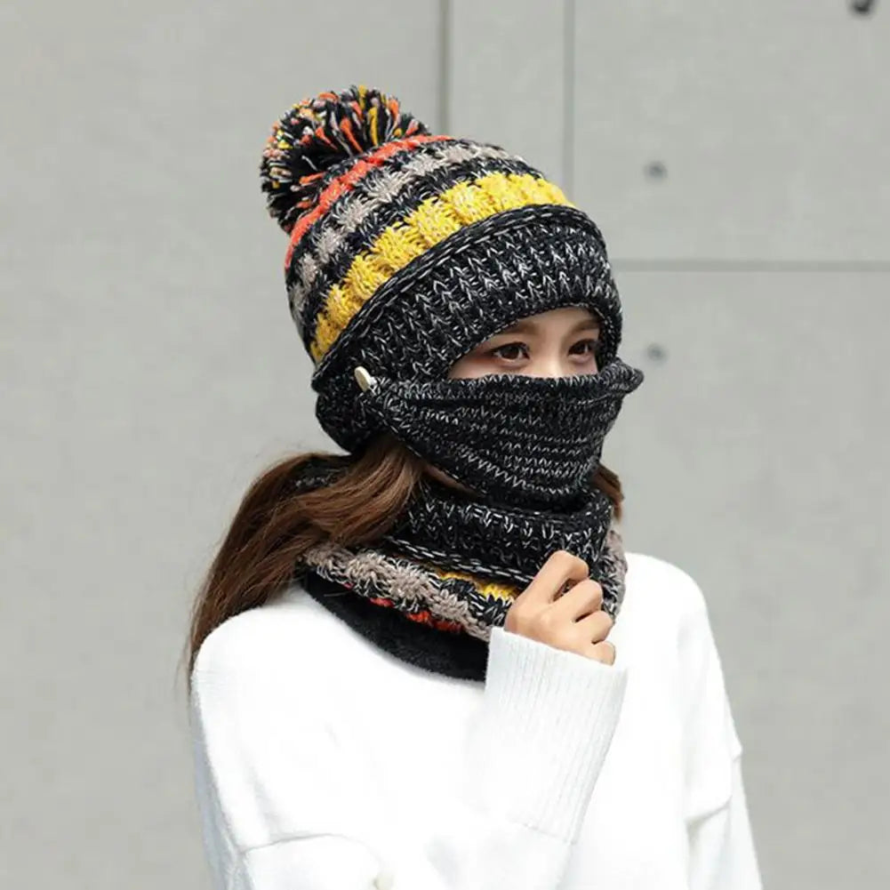 Warm Knit Beanie Scarf Set with Soft Lining