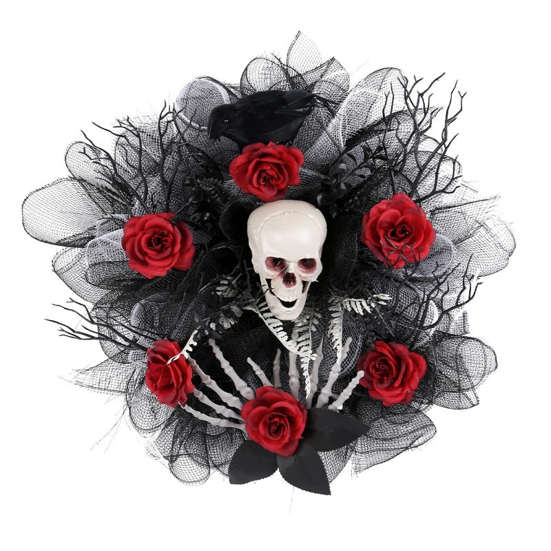 Spooky Red Skull Wreath for Front Door Decoration