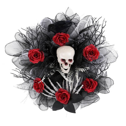 Spooky Red Skull Wreath for Front Door Decoration