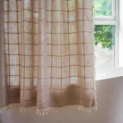 Soft Cotton Shower Curtain with Tassel Trim and Waterproof Coating