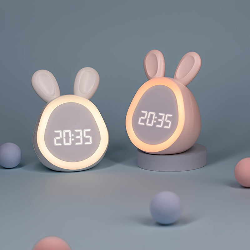Cute Bunny Clock with LED Nightlight and USB Charging - Halri