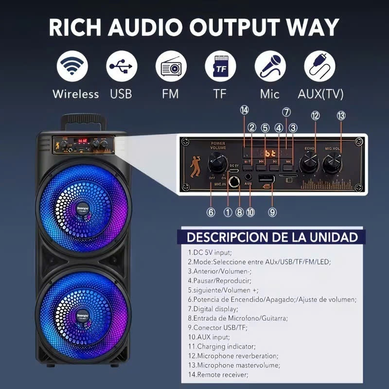 6000W Portable Bluetooth Speaker Sub Woofer Heavy Bass Sound System Party & Mic