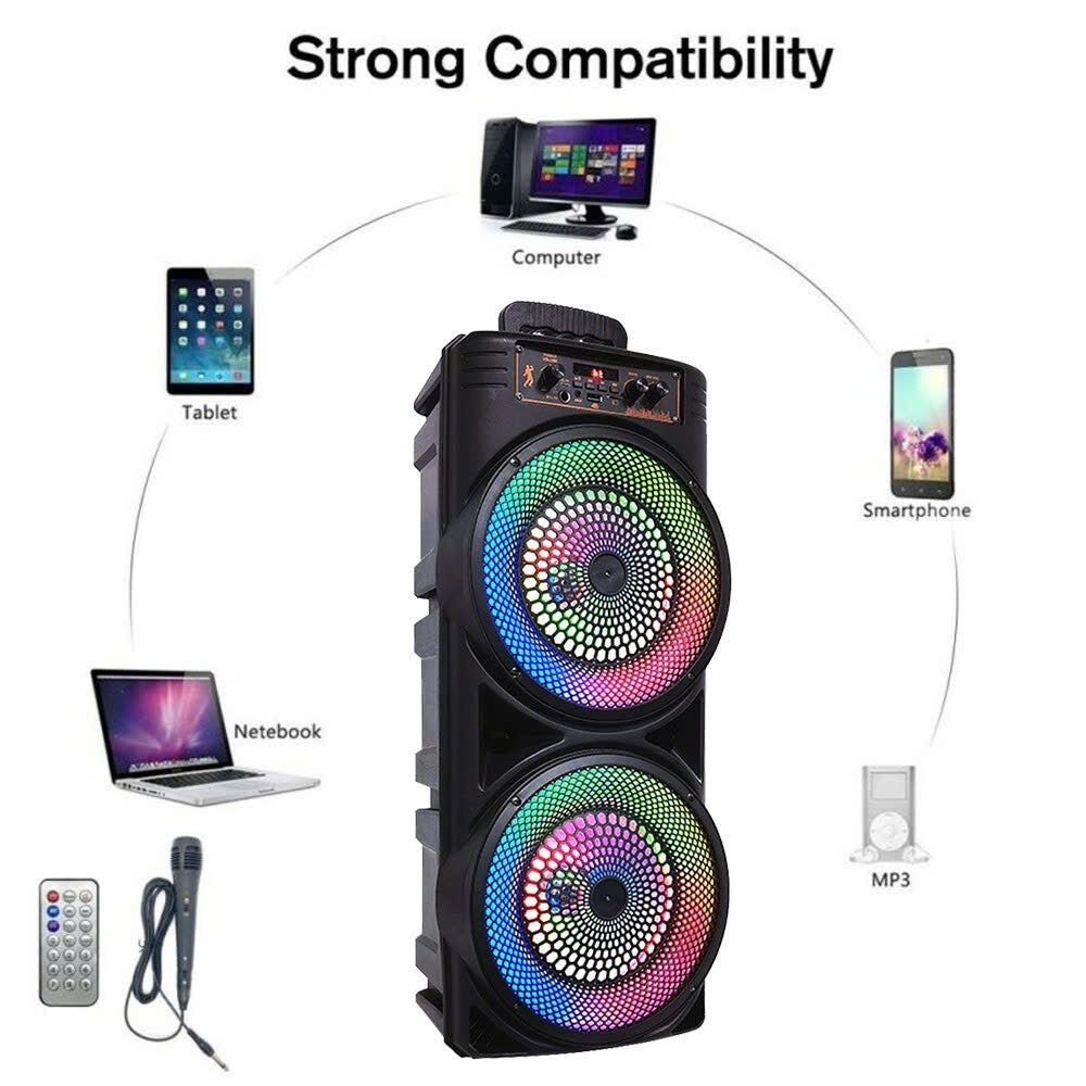 6000W Portable Bluetooth Speaker Sub Woofer Heavy Bass Sound System Party & Mic