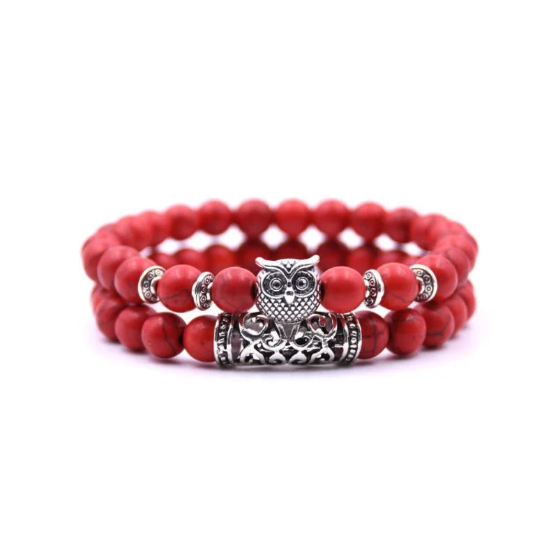 Nature Inspired Owl Bead Stone Bracelet