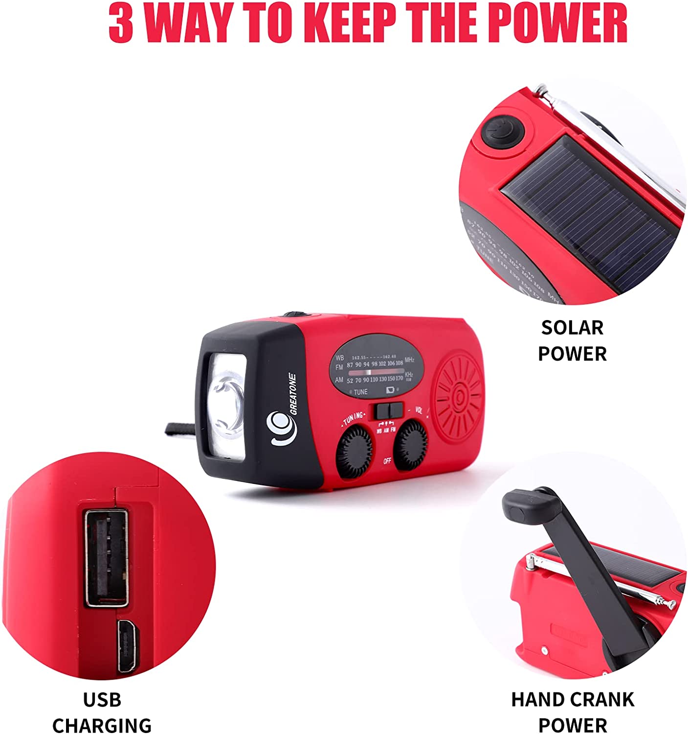 Compact Solar Powered Radio with Flashlight & Charger