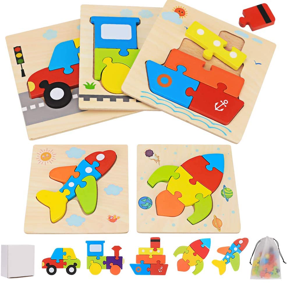 Wooden Learning Puzzle Toys - 5 Pack for Kids - Halri