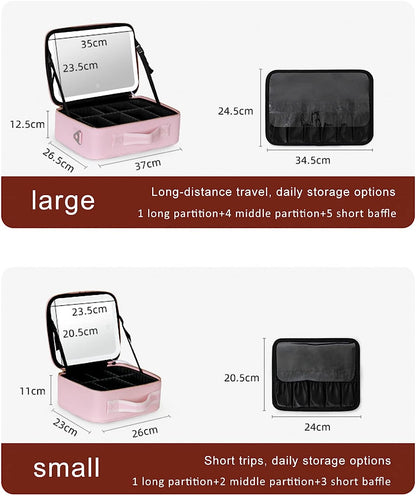 Compact Travel Makeup Box with LED Light & Mirror - Halri